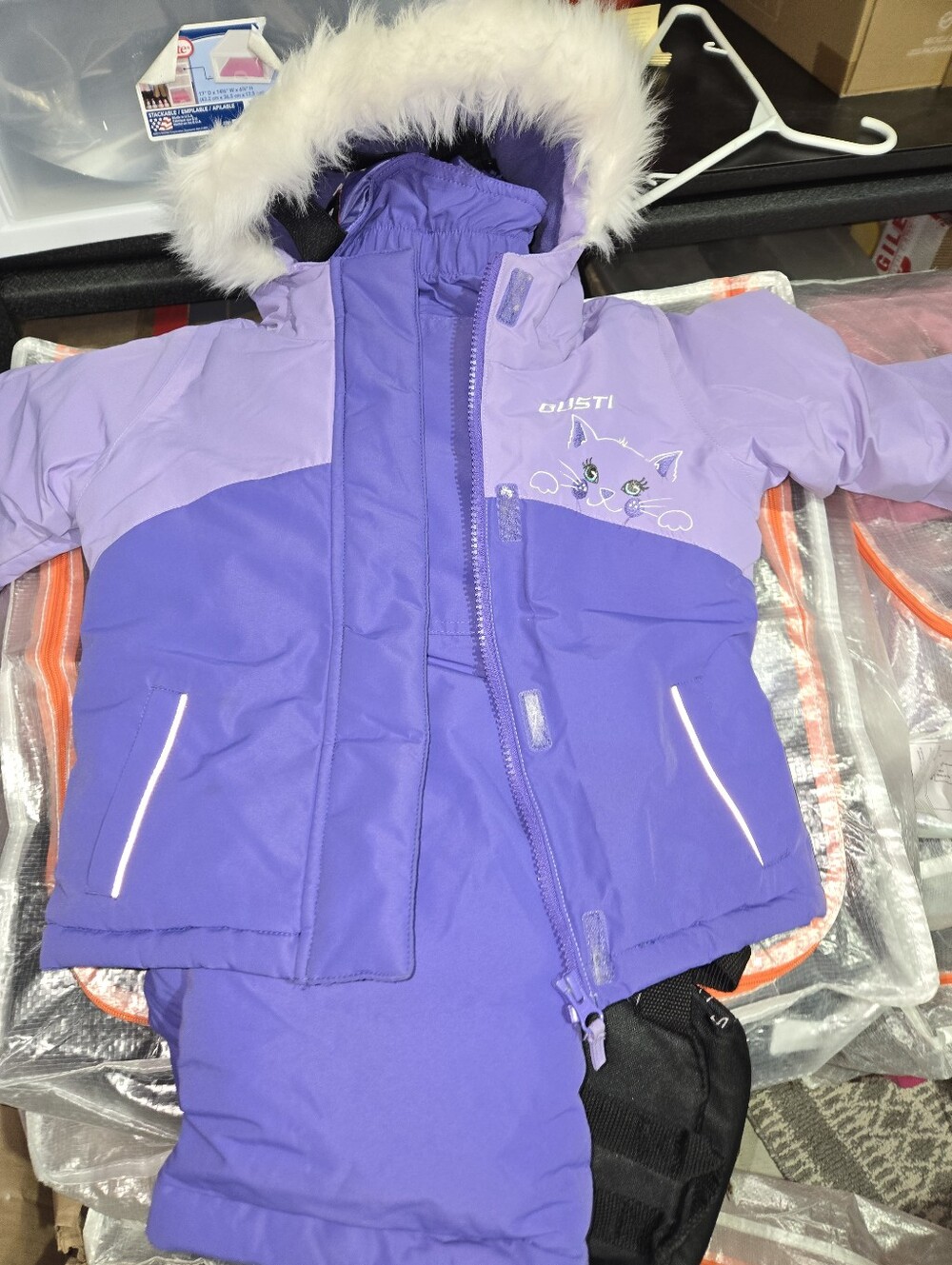 Gustin Lilac and Purple Girls' Insulated Puffer Jacket with Faux Fur Hood